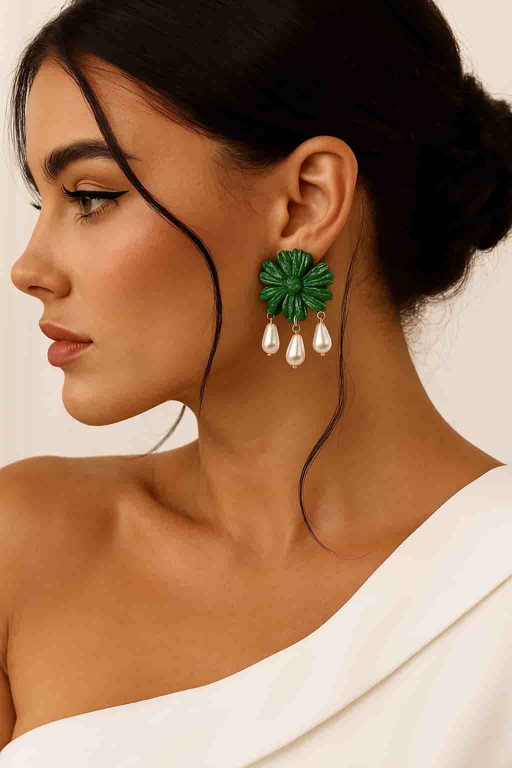 Elegant Green Floral Earrings and Beauty by Velaora Jewels